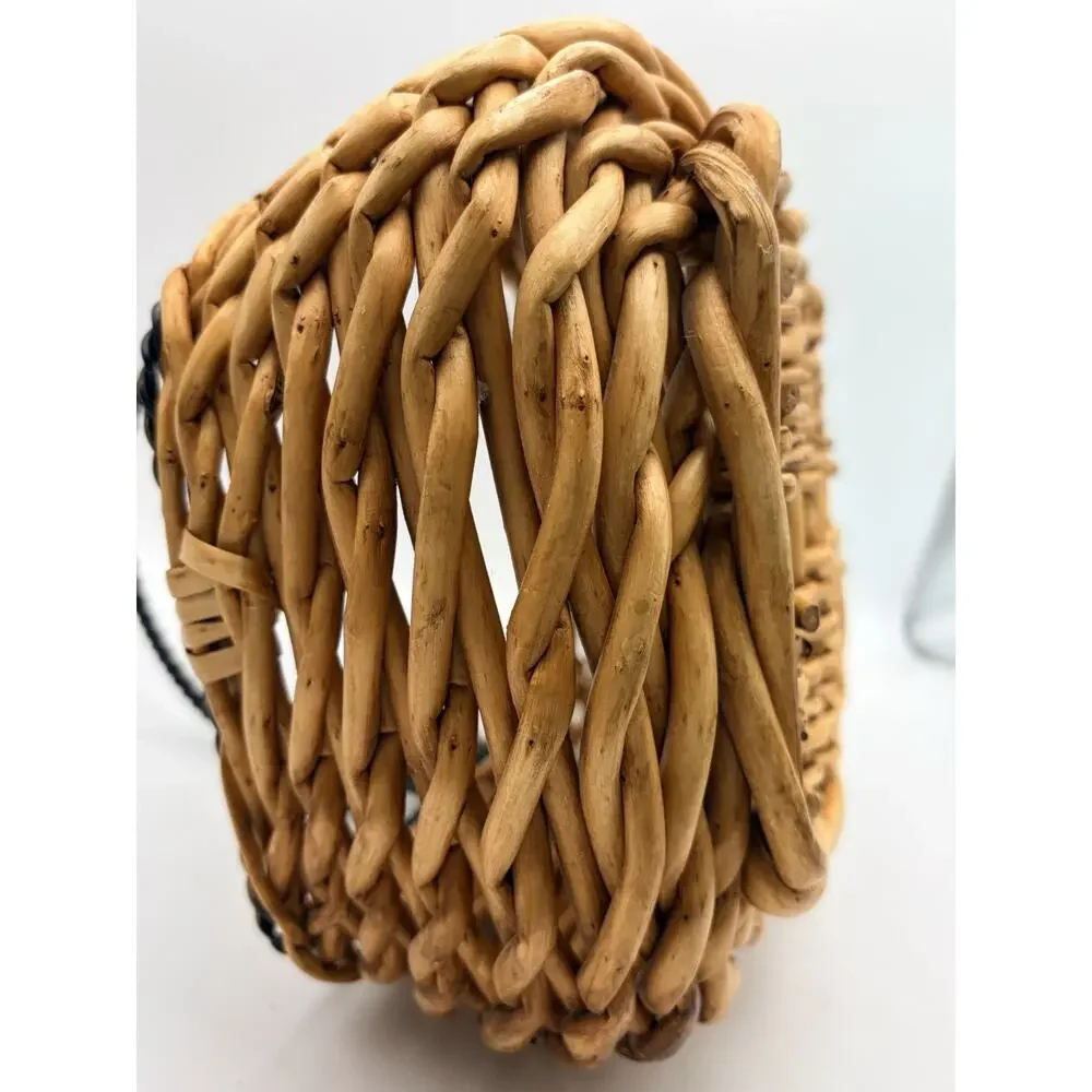 Bamboo Straw Basket With Metal Twisted Handle 8